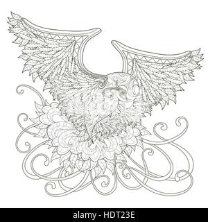 elegant flying bird coloring page design in exquisite style Stock Vector