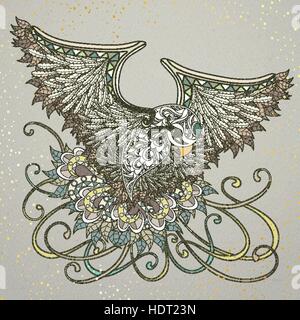 elegant flying bird coloring page design in exquisite style Stock Vector