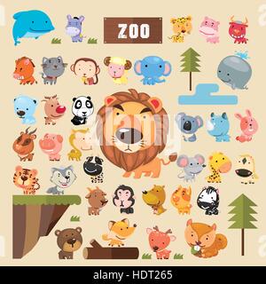 adorable animals collection set in cartoon style Stock Vector