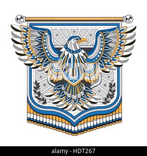 flying eagle flag coloring page in exquisite style Stock Vector