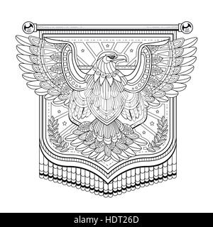 flying eagle flag coloring page in exquisite style Stock Vector