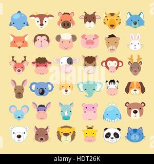 lovely animal heads collection set in flat style Stock Vector