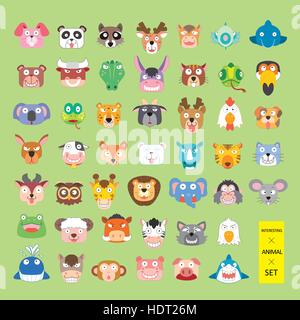 lovely animal heads collection set in flat style Stock Vector
