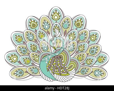 elegant peacock coloring page in exquisite style Stock Vector