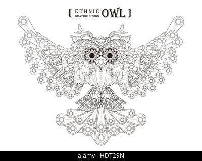 gorgeous owl coloring page in exquisite style Stock Vector