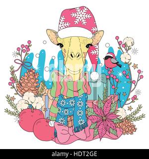 Download Christmas giraffe coloring page with decorations in ...