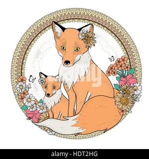 adorable fox coloring page with floral elements in exquisite line Stock Vector Image & Art - Alamy