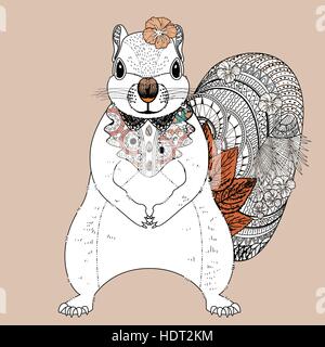 adorable squirrel coloring page in exquisite line Stock Vector