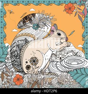 adorable squirrel coloring page in exquisite line Stock Vector