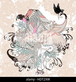 beautiful flying bird coloring page in exquisite line Stock Vector