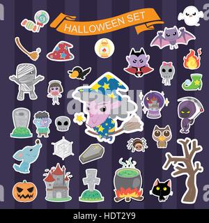 lovely Halloween collection set in cartoon set Stock Vector