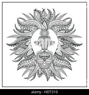 imposing lion coloring page in exquisite line Stock Vector