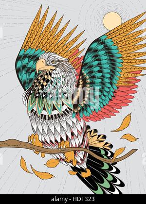 imposing flying eagle coloring page in exquisite line Stock Vector