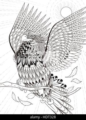 imposing flying eagle coloring page in exquisite line Stock Vector