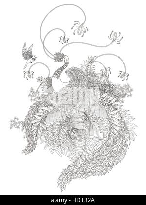 elegant swan coloring page with plants elements Stock Vector