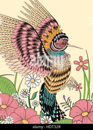 lovely hummingbird coloring page in exquisite line Stock Vector