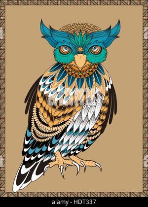 elegant owl coloring page in exquisite line Stock Vector