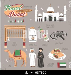 travel concept of Dubai in lovely flat style Stock Vector