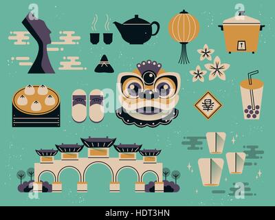 lovely Taiwan culture collections in flat design Stock Vector