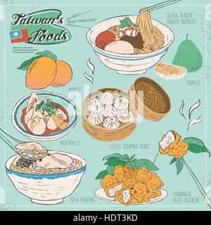 Taiwan delicious snacks collection set in flat style Stock Vector