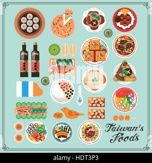 top view of delicious Taiwan snacks collection Stock Vector