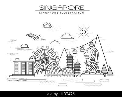 simplicity Singapore scenery poster design in line style Stock Vector