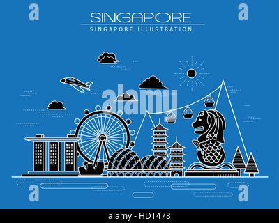 simplicity Singapore scenery poster design in line style Stock Vector