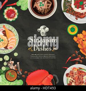 top view of Singapore traditional delicacies in flat style Stock Vector