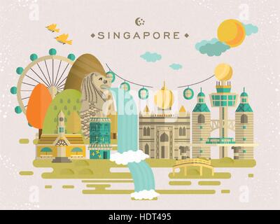 lovely Singapore travel concept design in flat style Stock Vector
