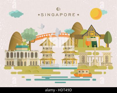 lovely Singapore scenery design in flat style Stock Vector
