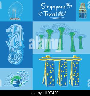 Singapore must see attractions collection in flat design Stock Vector