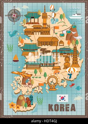 lovely South Korea travel map design in flat style Stock Vector