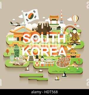 lovely South Korea travel map in 3d isometric style Stock Vector