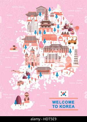 adorable South Korea travel map design in flat style Stock Vector Image ...