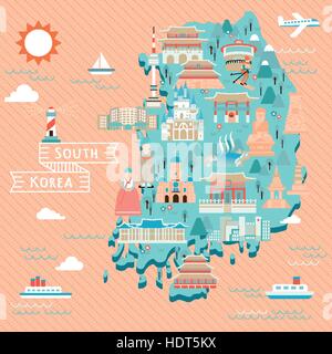 lovely South Korea travel map in flat style Stock Vector