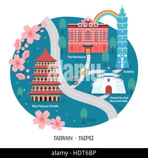 lovely Taipei walk map in flat design Stock Vector