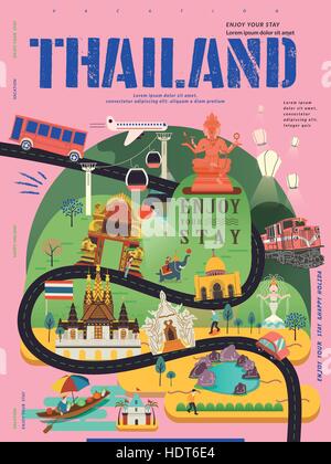 modern Thailand travel concept poster in flat style Stock Vector