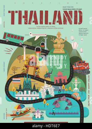 modern Thailand travel concept poster in flat style Stock Vector