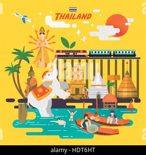 attractive Thailand travel concept poster in flat style Stock Vector