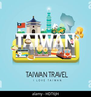 Taiwan travel concept poster - blessing word in chinese on the sky lantern Stock Vector