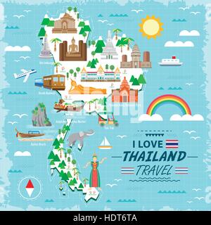 adorable Thailand travel concept poster in flat style Stock Vector