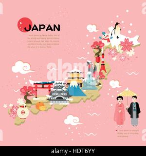 beautiful Japan travel map in flat style Stock Vector