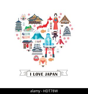 attractive Japan travel poster - blessed word on lucky cat in Japanese word Stock Vector