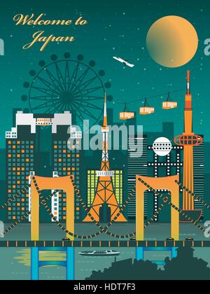 fascinating Japan night scene travel poster design Stock Vector