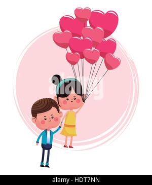 cute couple loving with pink balloons heart shaped Stock Vector