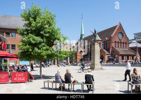 Woking Town Square showing War Memorial and Christ Church, Woking, Surrey, England, United Kingdom Stock Photo