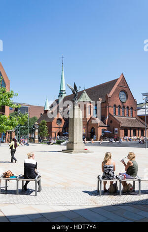 Woking Town Square showing War Memorial and Christ Church, Woking, Surrey, England, United Kingdom Stock Photo