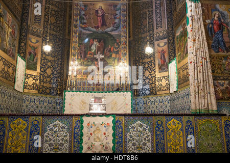 The altar inside the Holy Saviour Cathedral, also known as the Church of the Saintly Sisters in Isfahan, Iran. Stock Photo