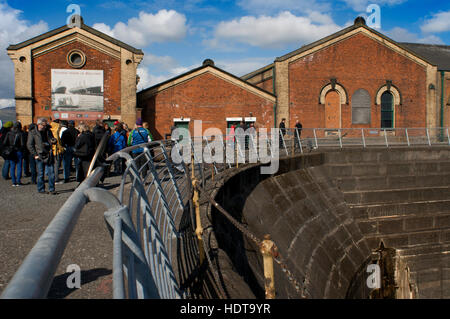 Former thompsons dry graving dock where the Titanic was built in titanic quarter queens island, Belfast Northern Ireland, UK. Thompson Graving Dock. C Stock Photo