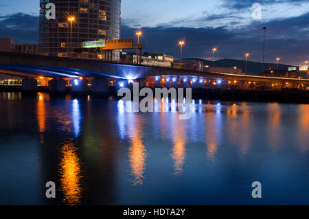 The M3 Cross harbour bridge over the River Lagan Belfast, Northern Ireland, UK. One of the bridges in the center of Belfast over the River Lagan. The Stock Photo